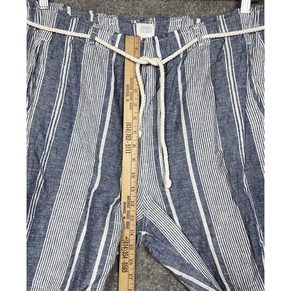 Sigrid Olsen Linen Cotton Striped Pull On Pants Womens Size XL Blue Rope Belt - Picture 6 of 8